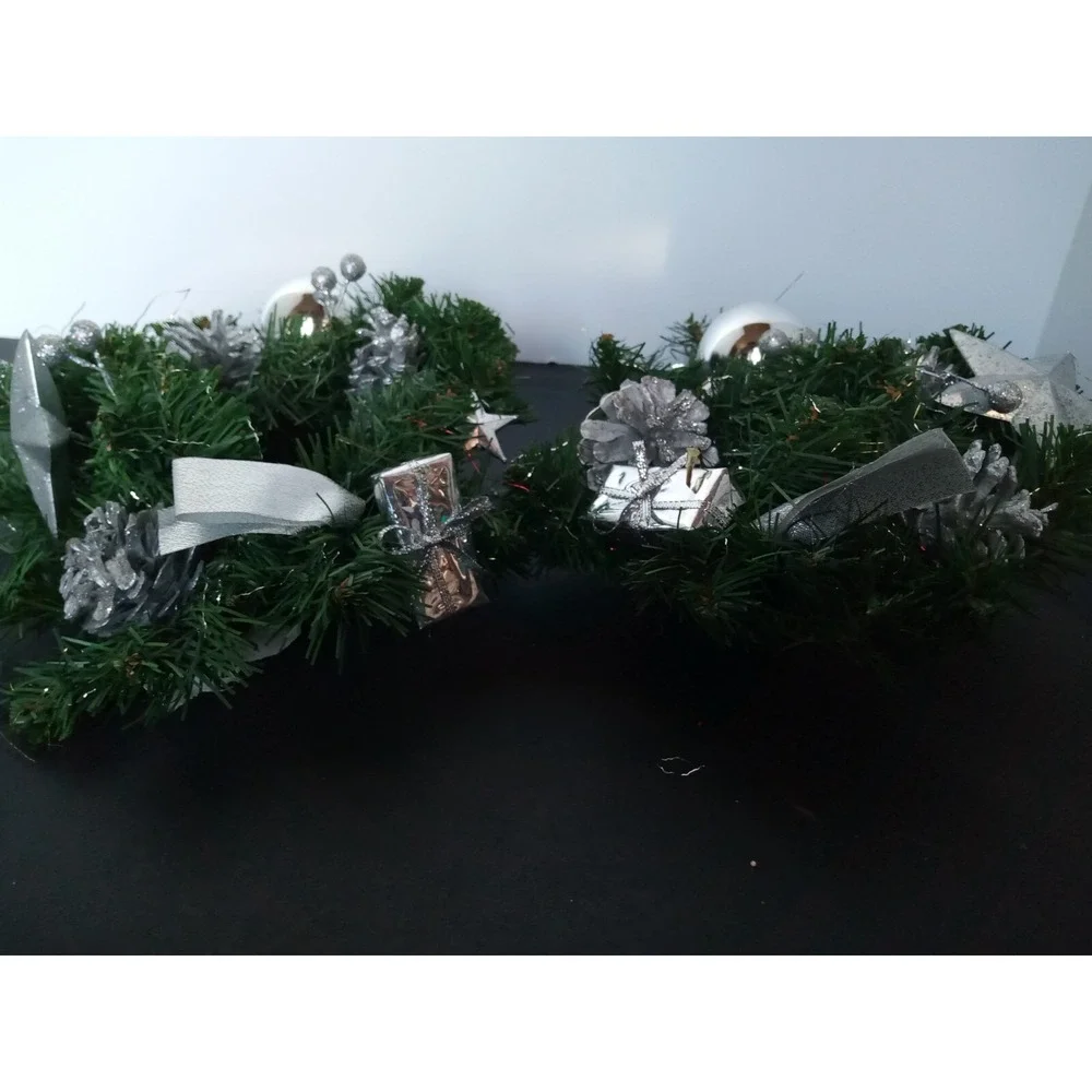 Xmas candle centerpieces Pinecones, bulbs, ornaments Centerpiece Candle Ring 10